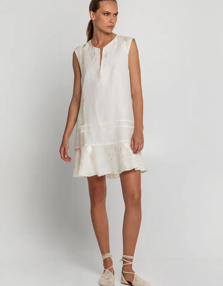 Greek Archaic Kori Roots Mini Dress - Natural and Champagne Outlet