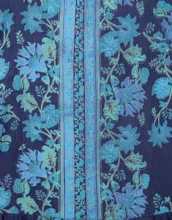 Juliet Dunn Rose Border Print V-Neck Maxi Dress - Indigo Hot