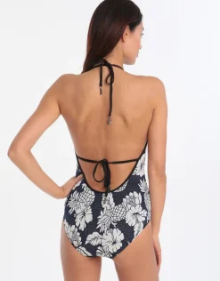 Seafolly Royal Horizon Deep V Maillot - Blue Clearance