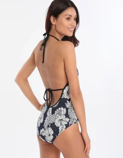 Seafolly Royal Horizon Deep V Maillot - Blue Clearance