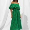Watercult Ruffle Shoulder Maxi Dress - Green Flare Discount