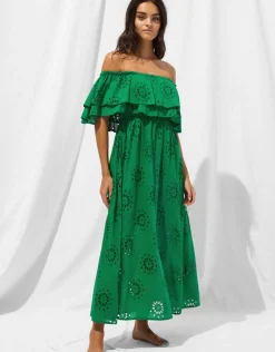 Watercult Ruffle Shoulder Maxi Dress - Green Flare Discount