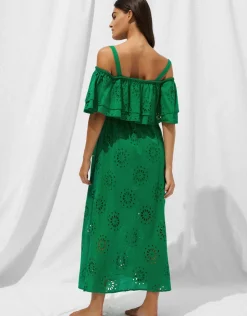Watercult Ruffle Shoulder Maxi Dress - Green Flare Discount