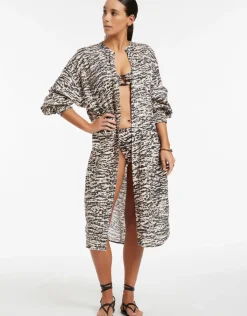 Jets Sahara Shirred Cuff Shirtdress - Animal Online