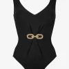 Maryan Mehlhorn Sailor Luxe Wide Shoulder Swimsuit - Black Clearance