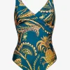 Charmline Satin Fruits Wrap Front Swimsuit - Ocean Pineapple Outlet