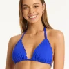Sea Level Scallop Halter Slide Tri Bikini Top - Cobalt Best