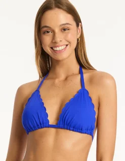 Sea Level Scallop Halter Slide Tri Bikini Top - Cobalt Best