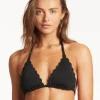 Sea Level Scallop Halter Slide Tri Bikini Top - Black Online