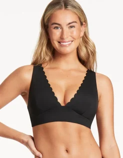 Sea Level Scallop Longline Tri Bikini Top - Black New