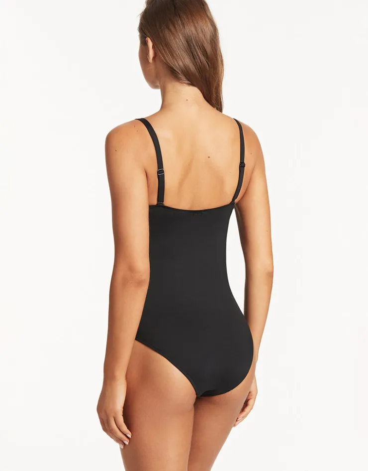 Sea Level Scallop Square Neck Swimsuit - Black Hot