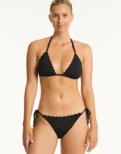 Sea Level Scallop Tie Side Bikini Pant - Black Sale