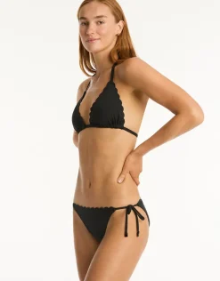 Sea Level Scallop Tie Side Bikini Pant - Black Sale