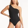 Sea Level Scallop Wide Strap Diagonal Swimsuit - Black Best
