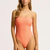 Seafolly Sea Dive DD Bandeau Swimsuit - Peach Pink Clearance