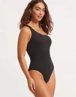 Seafolly Sea Dive One Shoulder Swimsuit - Black New