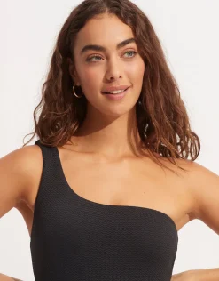 Seafolly Sea Dive One Shoulder Swimsuit - Black New