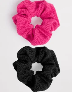 Seafolly Sea Dive Scrunchy 2 Pack - Fuchsia Rose and Black Hot