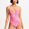 Seafolly Sea Skin Bandeau Swimsuit - Fuchsia Rose Discount