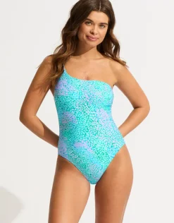 Seafolly Sea Skin One Shoulder Swimsuit - Vivid Green Fashion