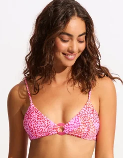 Seafolly Sea Skin Ring Front Bralette Bikini Top - Fuchsia Rose Clearance