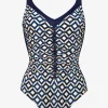 Charmline Seaside Dining Moulded Swimsuit - Navy Cream Fashion
