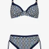 Charmline Seaside Dining Underwired Bikini Set - Navy Cream Clearance