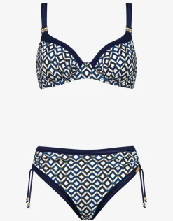 Charmline Seaside Dining Underwired Bikini Set - Navy Cream Clearance