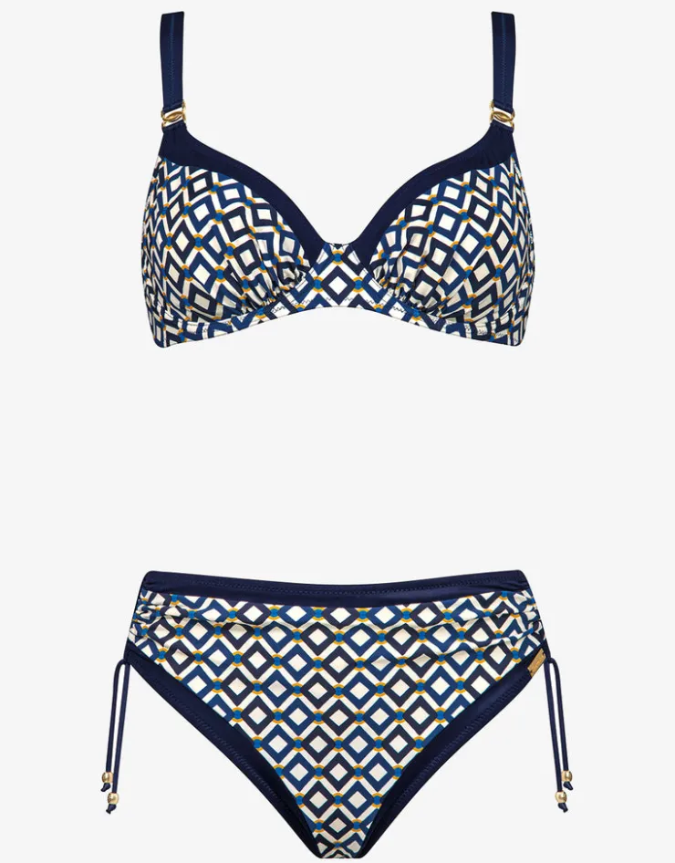 Charmline Seaside Dining Underwired Bikini Set - Navy Cream Clearance