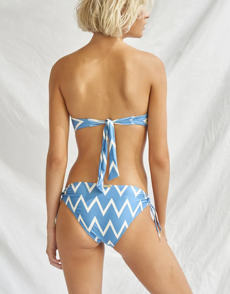 Watercult Seaside Vacay Bandeau Bikini Top - Blue/ White Zig Zag Best