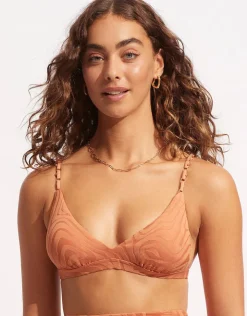 Seafolly Second Wave Fixed Tri Bikini Top - Copper Tan Best