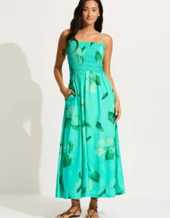 Seafolly Secret Garden Shirred Maxi Dress - Jade New