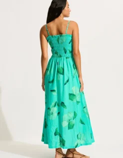 Seafolly Secret Garden Shirred Maxi Dress - Jade New