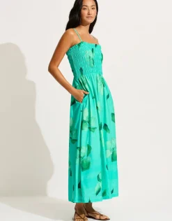 Seafolly Secret Garden Shirred Maxi Dress - Jade New