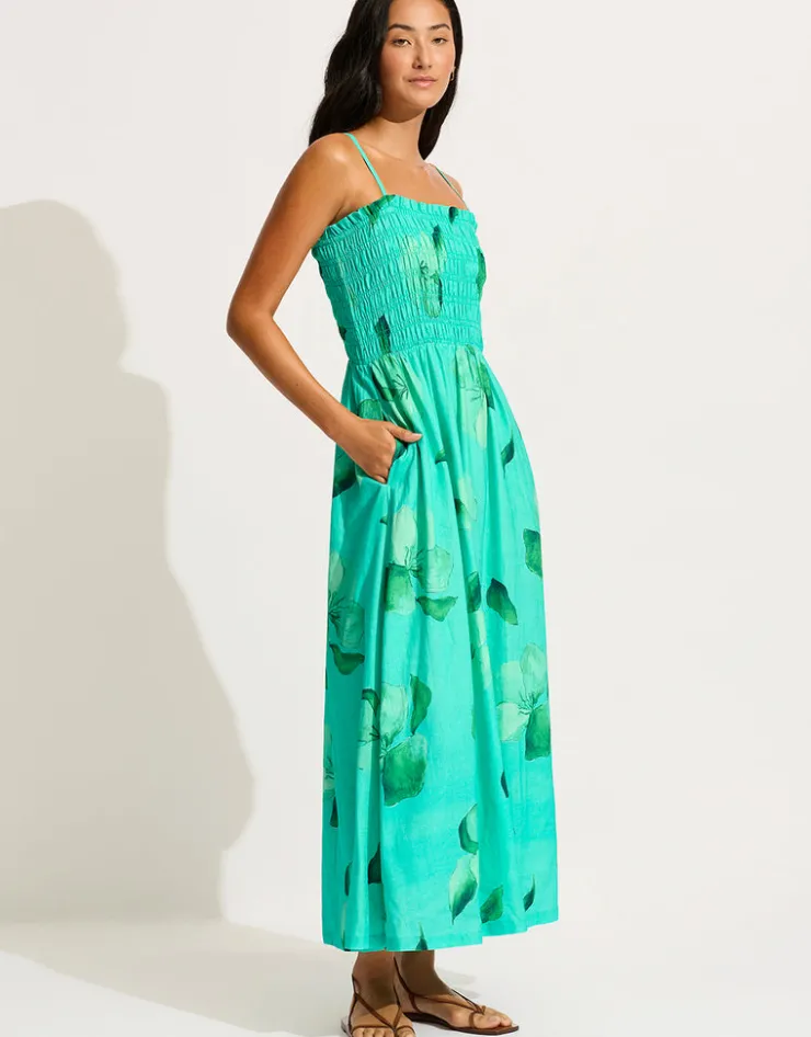 Seafolly Secret Garden Shirred Maxi Dress - Jade New