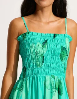 Seafolly Secret Garden Shirred Maxi Dress - Jade New