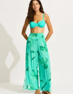 Seafolly Secret Garden Shirred Wrap Beach Trouser - Jade Clearance