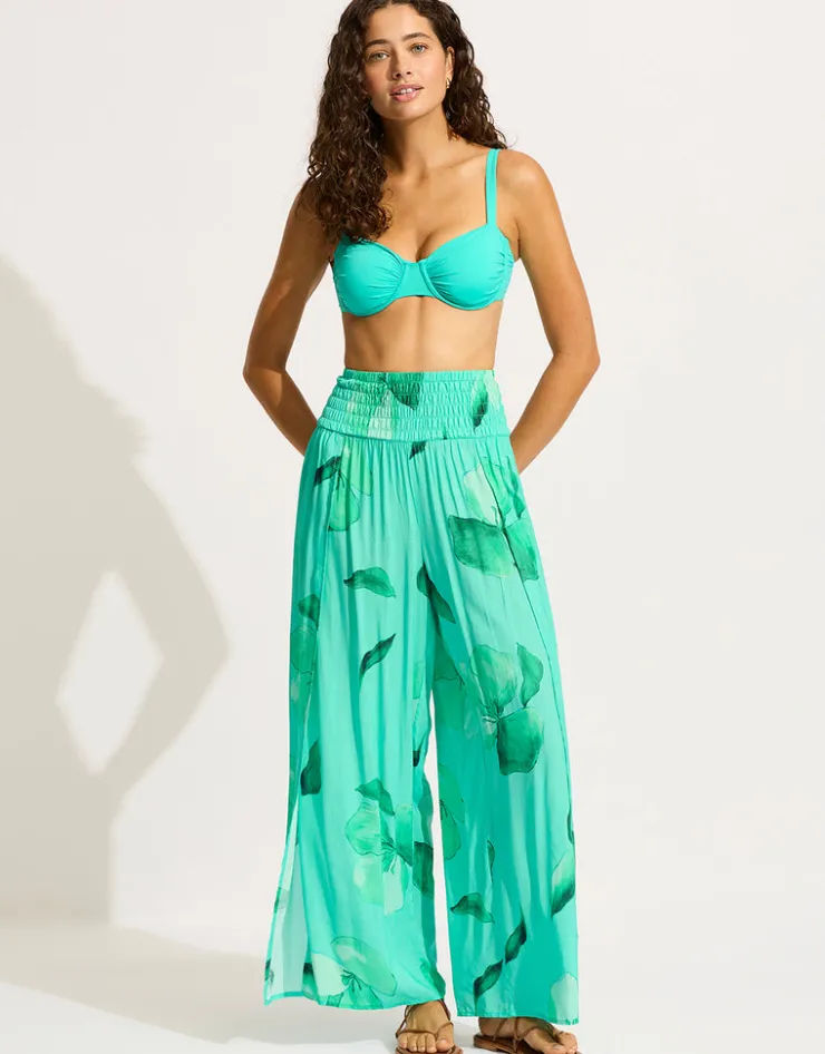 Seafolly Secret Garden Shirred Wrap Beach Trouser - Jade Clearance