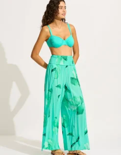 Seafolly Secret Garden Shirred Wrap Beach Trouser - Jade Clearance