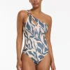 Jets Sereno One Shoulder Ring Swimsuit - Steel Blue New