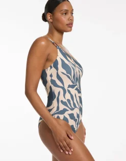 Jets Sereno One Shoulder Ring Swimsuit - Steel Blue New