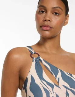 Jets Sereno One Shoulder Ring Swimsuit - Steel Blue New