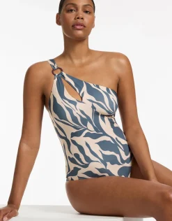 Jets Sereno One Shoulder Ring Swimsuit - Steel Blue New