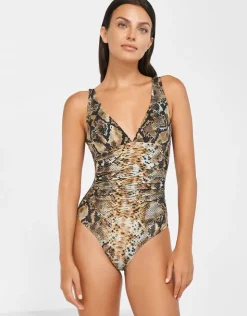 Maryan Mehlhorn Serpent Ruched Moulded Swimsuit - Python Best