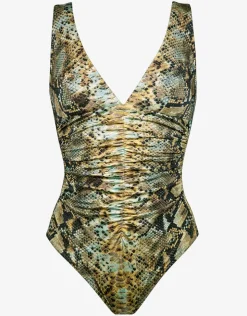 Maryan Mehlhorn Serpent Ruched Moulded Swimsuit - Python Best