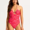 Seafolly Set Sail Drawstring Halter Swimsuit - Chilli Red Outlet