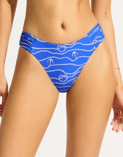 Seafolly Set Sail High Leg Ruched Side Bikini Pant - Azure Clearance