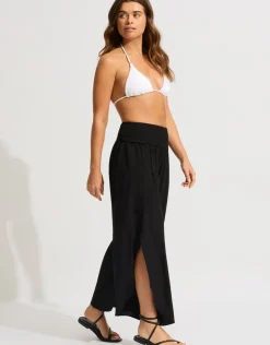 Seafolly Shirred Waist Wrap Beach Trousers - Black Outlet