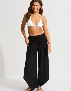 Seafolly Shirred Waist Wrap Beach Trousers - Black Outlet