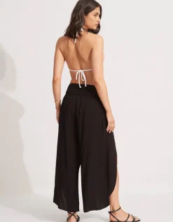 Seafolly Shirred Waist Wrap Beach Trousers - Black Outlet